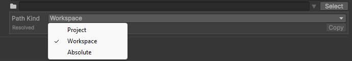 Path Kind dropdown with Project, Workspace, and Absolute